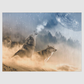 Wölfe heulen am Mond Seidenpapier