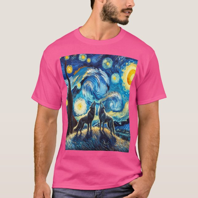 Wölfe heulen am Sternenmond T-Shirt (Vorderseite)