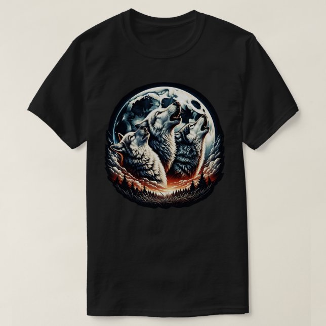Wölfe heulen im Mondlicht T-Shirt (Design vorne)