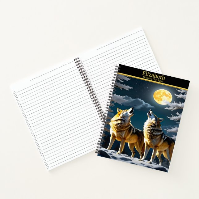 Wölfe heulen unter einem glühenden Mond Notizbuch (Innenseite)