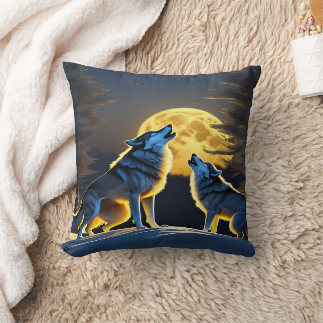 Wölfe heulen unter Vollmond. Kissen (Decke)