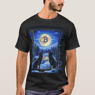Wölfe Howling im Bitcoin Moon T - Shirt
