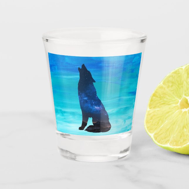 Wölfe, Hündhund in doppelter Exposition Schnapsglas (Vorderseite)