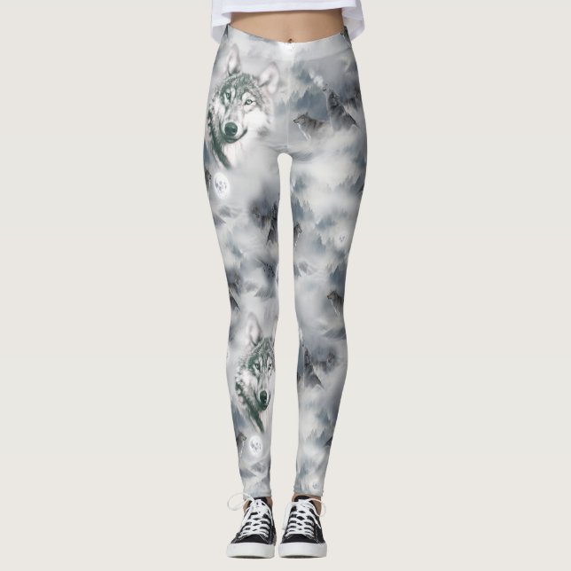 Wölfe im magischen Vollmond der Wildnis Leggings (Vorderseite)