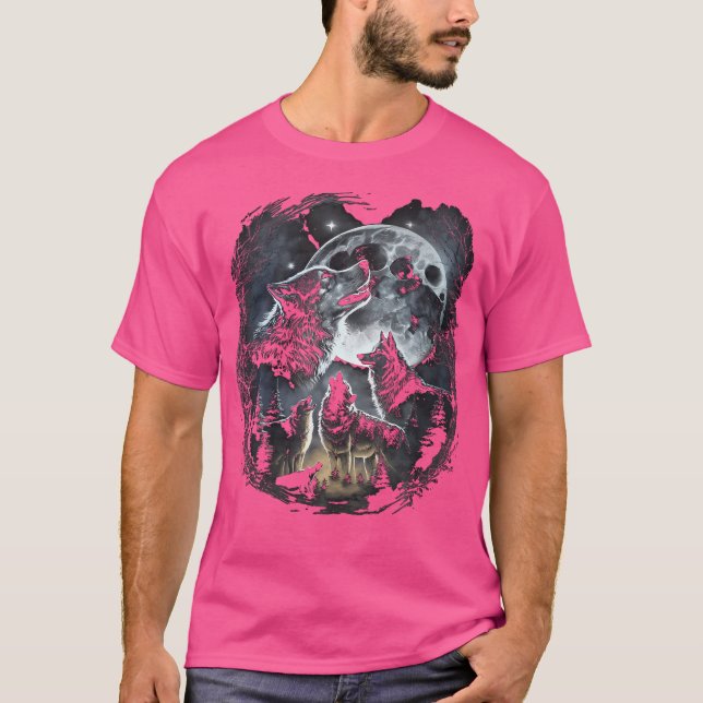 Wölfe im Mondwolf Wildtier T-Shirt (Vorderseite)