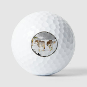 Wölfe im Schnee Gemälde - Originale Wildtierkunst Golfball
