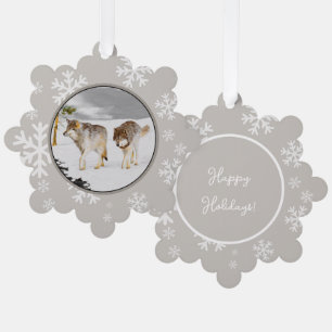 Wölfe im Schnee Gemälde - Originale Wildtierkunst Ornament Karte
