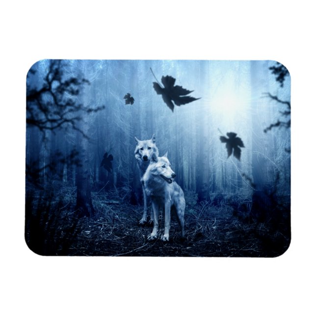 Wölfe im Wald bei Morgendämmerung Magnet (Horizontal)