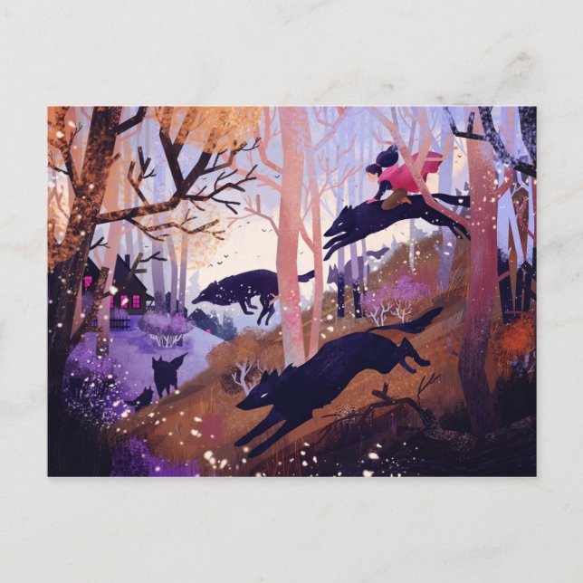 Wölfe im Wald Postkarte (Vorderseite)