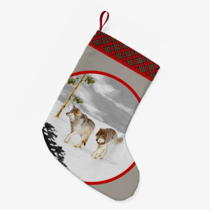 Wölfe in der Schneemalerei - Original Wildlife Ar Kleiner Weihnachtsstrumpf