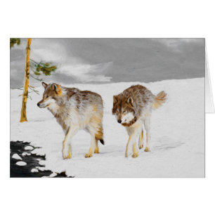 Wölfe in der Schneemalerei - Original Wildlife Art