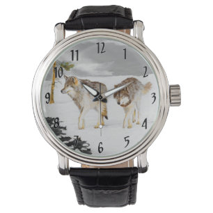 Wölfe in der Schneemalerei - Original Wildlife Art Armbanduhr