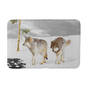 Wölfe in der Schneemalerei - Original Wildlife Art Badematte