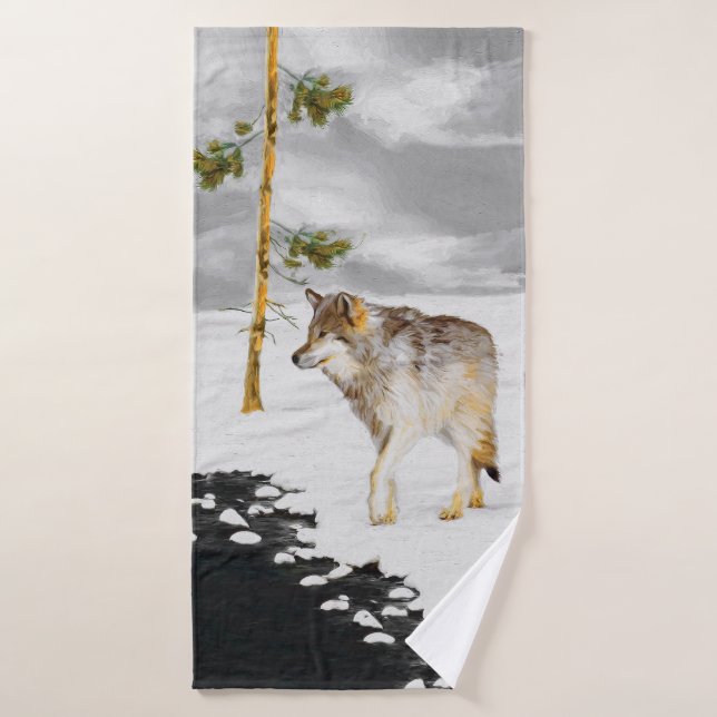Wölfe in der Schneemalerei - Original Wildlife Art Badhandtuch Set (Badehandtuch)