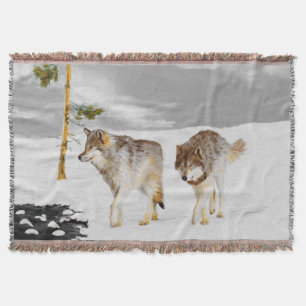 Wölfe in der Schneemalerei - Original Wildlife Art Decke