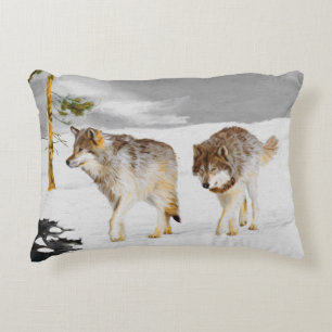 Wölfe in der Schneemalerei - Original Wildlife Art Dekokissen