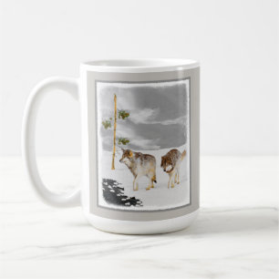 Wölfe in der Schneemalerei - Original Wildlife Art Kaffeetasse