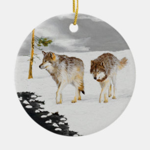 Wölfe in der Schneemalerei - Original Wildlife Art Keramik Ornament