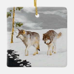 Wölfe in der Schneemalerei - Original Wildlife Art Keramikornament