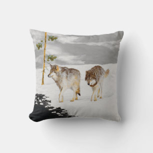 Wölfe in der Schneemalerei - Original Wildlife Art Kissen