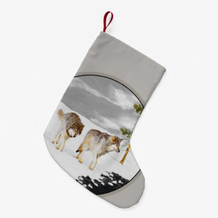 Wölfe in der Schneemalerei - Original Wildlife Art Kleiner Weihnachtsstrumpf