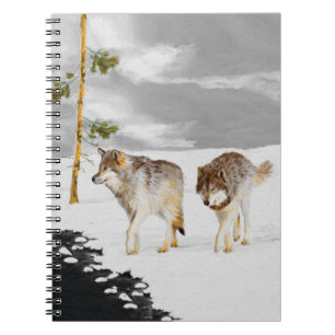 Wölfe in der Schneemalerei - Original Wildlife Art Notizblock