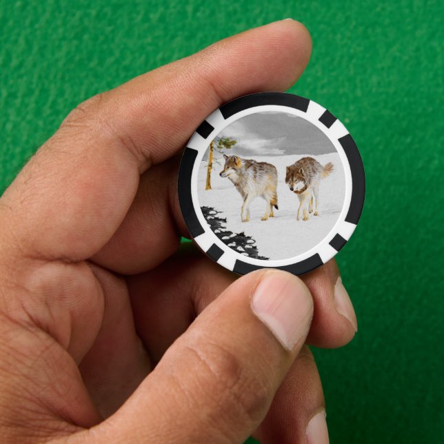 Wölfe in der Schneemalerei - Original Wildlife Art Pokerchips (Hand)