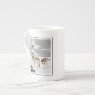 Wölfe in der Schneemalerei - Original Wildlife Art Prozellantasse