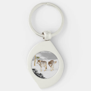 Wölfe in der Schneemalerei - Original Wildlife Art Schlüsselanhänger