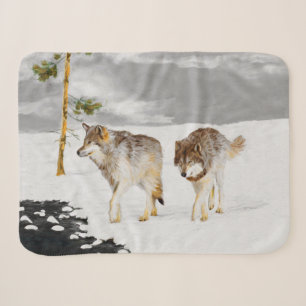 Wölfe in der Schneemalerei - Original Wildlife Art Sherpadecke