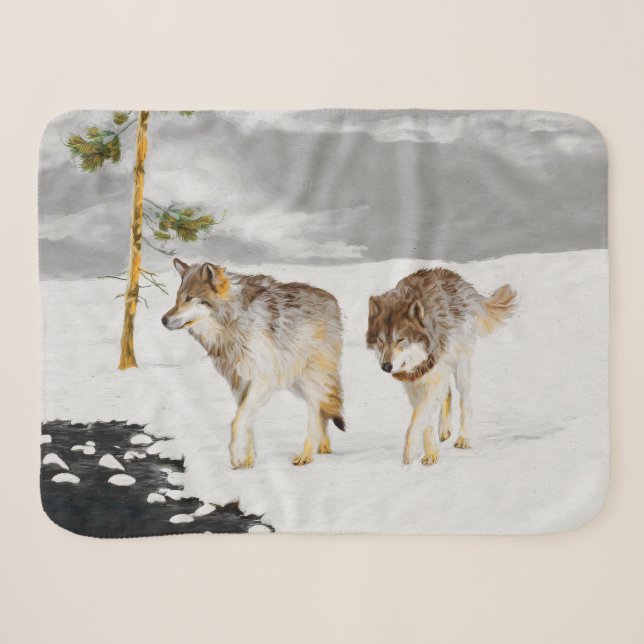 Wölfe in der Schneemalerei - Original Wildlife Art Sherpadecke (Vorderseite (Horizontal))