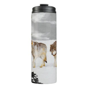 Wölfe in der Schneemalerei - Original Wildlife Art Thermosbecher