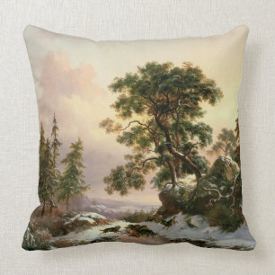 Wölfe in einer Winter-Landschaft (Öl auf Platte) Kissen