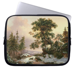Wölfe in einer Winter-Landschaft (Öl auf Platte) Laptopschutzhülle