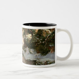 Wölfe in einer Winter-Landschaft (Öl auf Platte) Zweifarbige Tasse