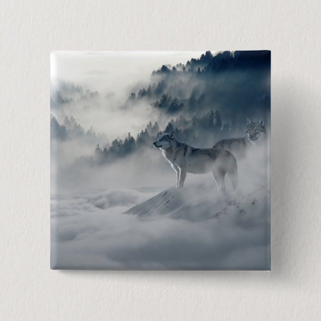 Wölfe in einer Winterlandschaft Button (Vorderseite)