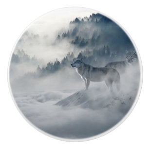 Wölfe in einer Winterlandschaft Keramikknauf