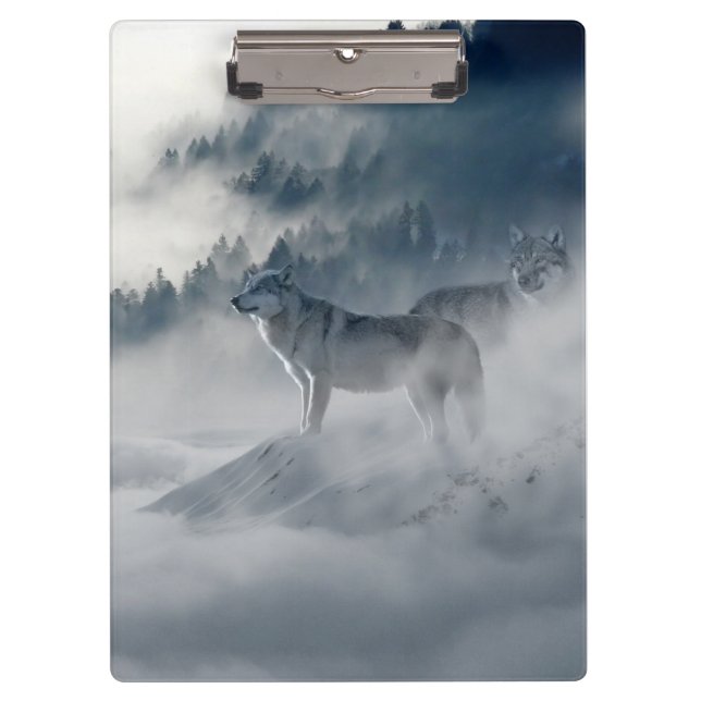 Wölfe in einer Winterlandschaft Klemmbrett (Vorderseite)