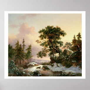 Wölfe in einer Winterlandschaft (Öl auf Tafel) Poster