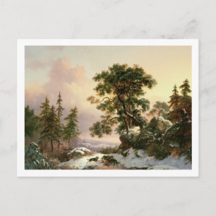 Wölfe in einer Winterlandschaft (Öl auf Tafel) Postkarte