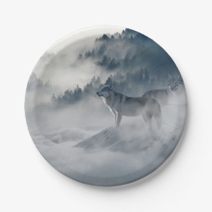 Wölfe in einer Winterlandschaft Pappteller