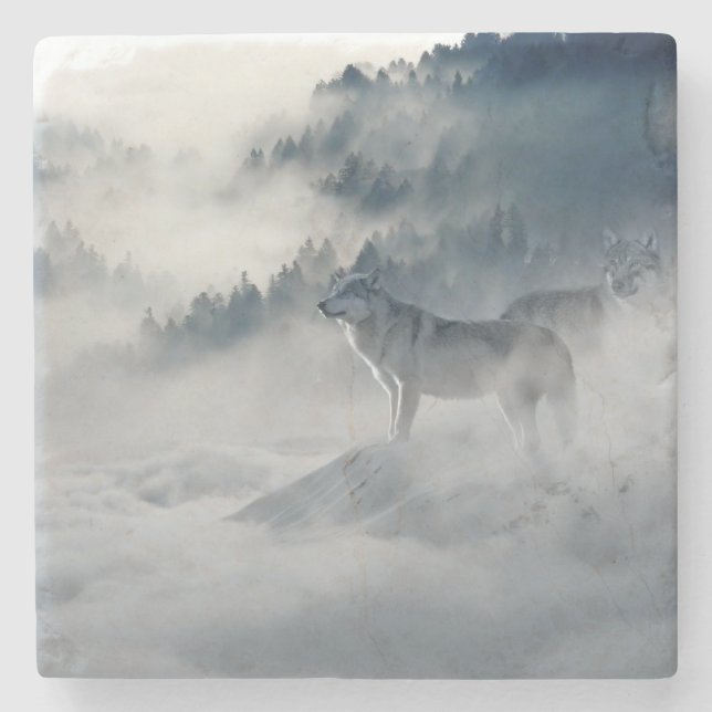 Wölfe in einer Winterlandschaft Steinuntersetzer (Vorderseite)