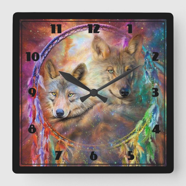 Wölfe Quadratische Wanduhr (Vorderseite)