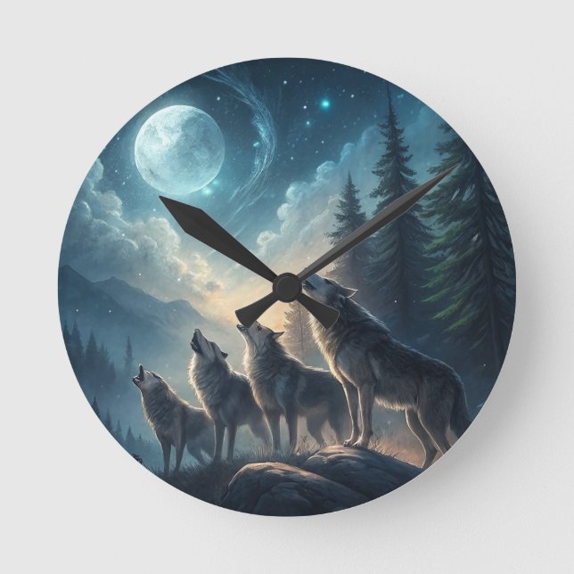 Wölfe Runde Wanduhr (Vorderseite)