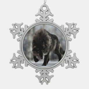 Wölfe Schneeflocken Zinn-Ornament