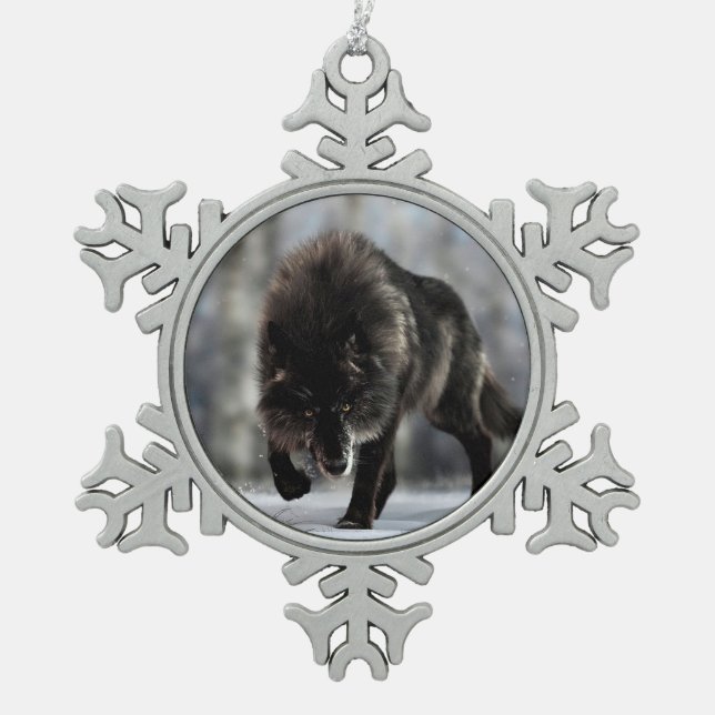 Wölfe Schneeflocken Zinn-Ornament (Vorderseite)