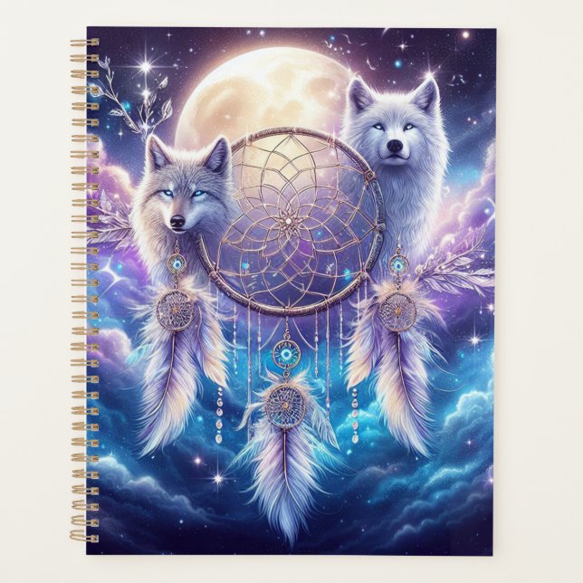 Wölfe und der Mond mit einem Dreamcatcher Planer (Vorderseite)