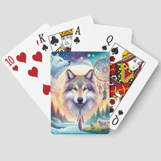 Wölfe und Dreamcatcher-Foto Spielkarten (Rückseite)