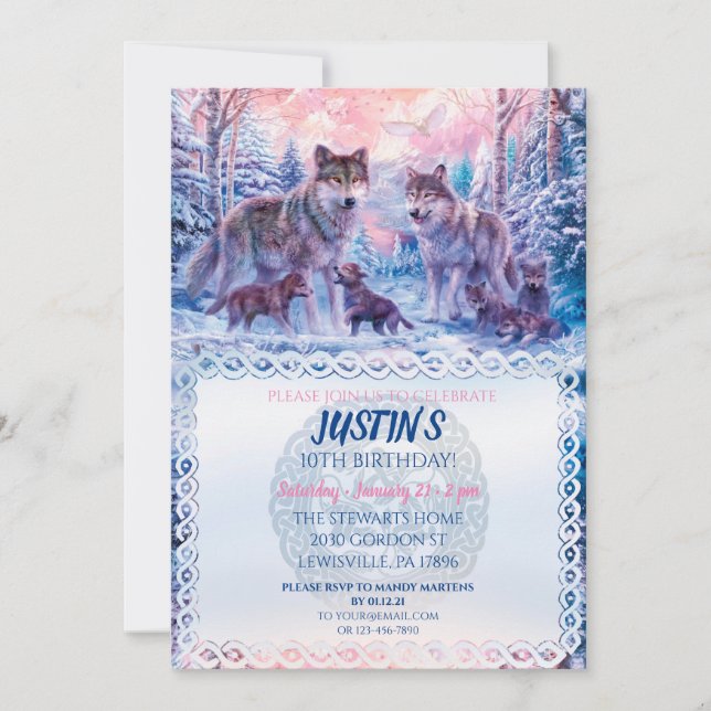 Wölfe und Familie keltisch Einladung (Vorderseite)