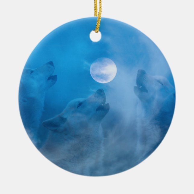Wölfe und Mond-Indianergeschenke Keramik Ornament (Vorne)
